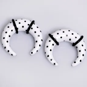 0 Gauge White Acrylic Polka Dots Black Acrylic Pincher Taper Set