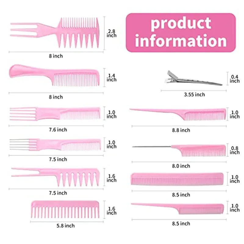 10 Pieces Professional Hair Combs Set