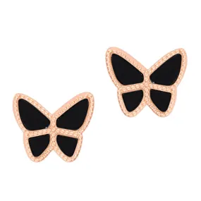 14k Rose Gold Plated Black Butterfly Stud Earrings