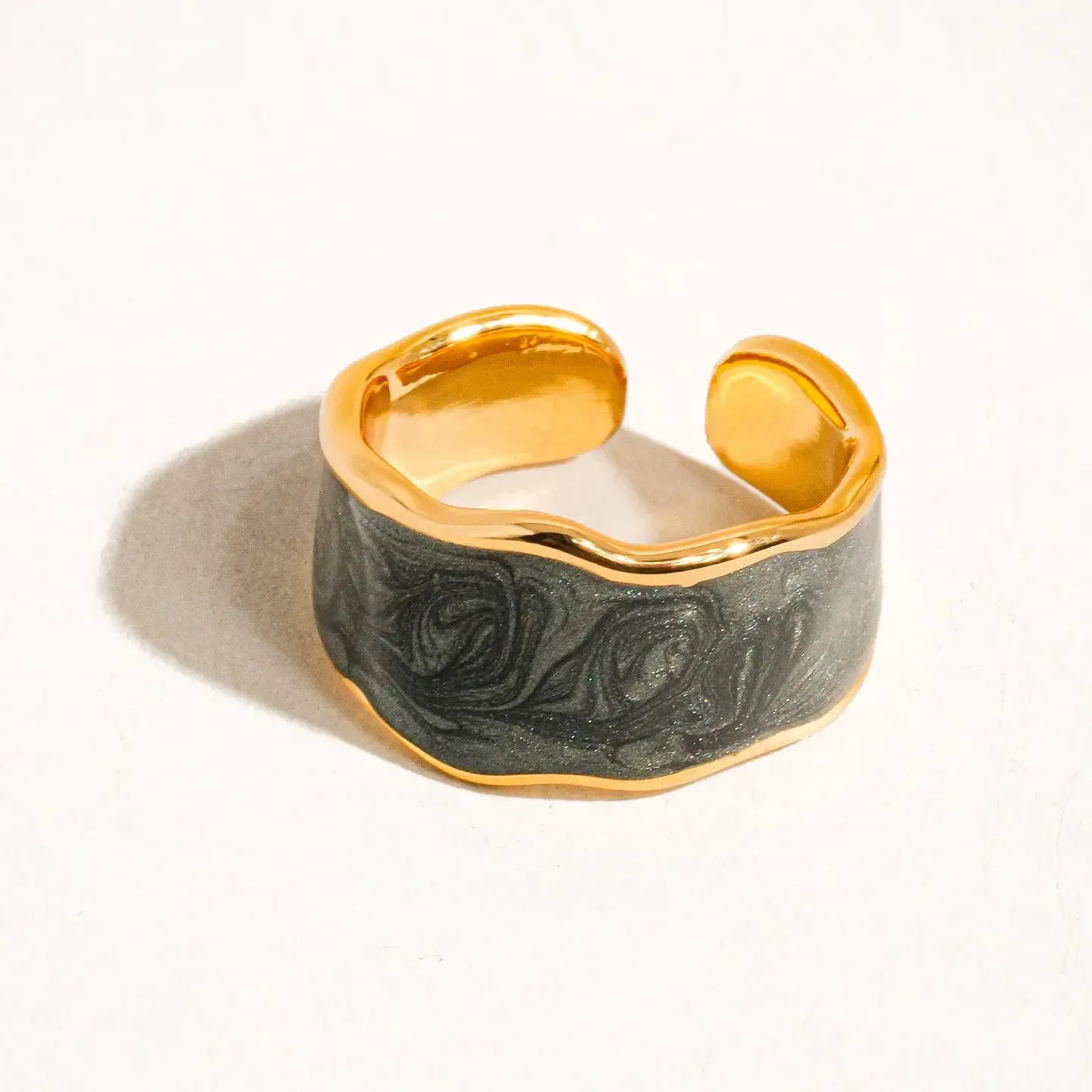 18K Gold Enamel Adjustable Ring
