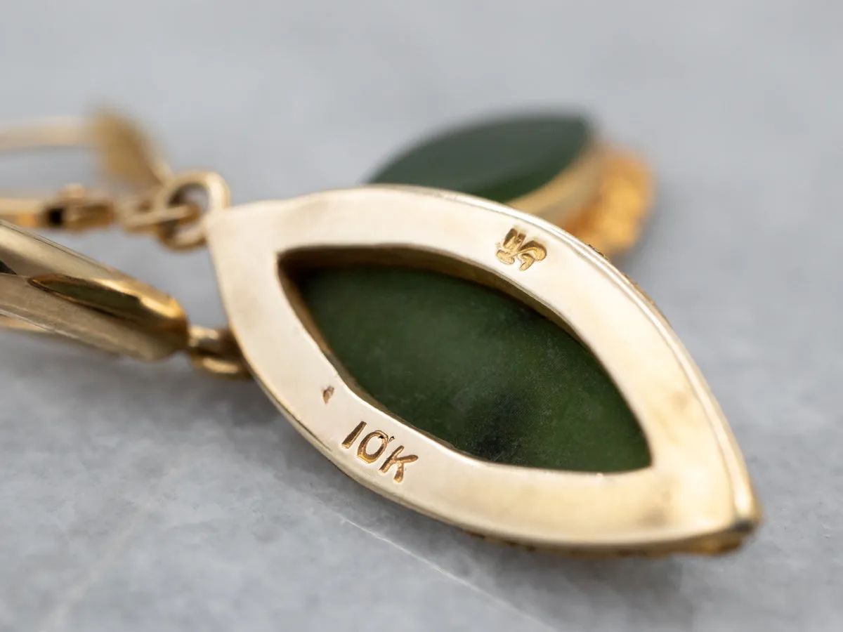 22K Gold Nugget Nephrite Jade Drop Earrings