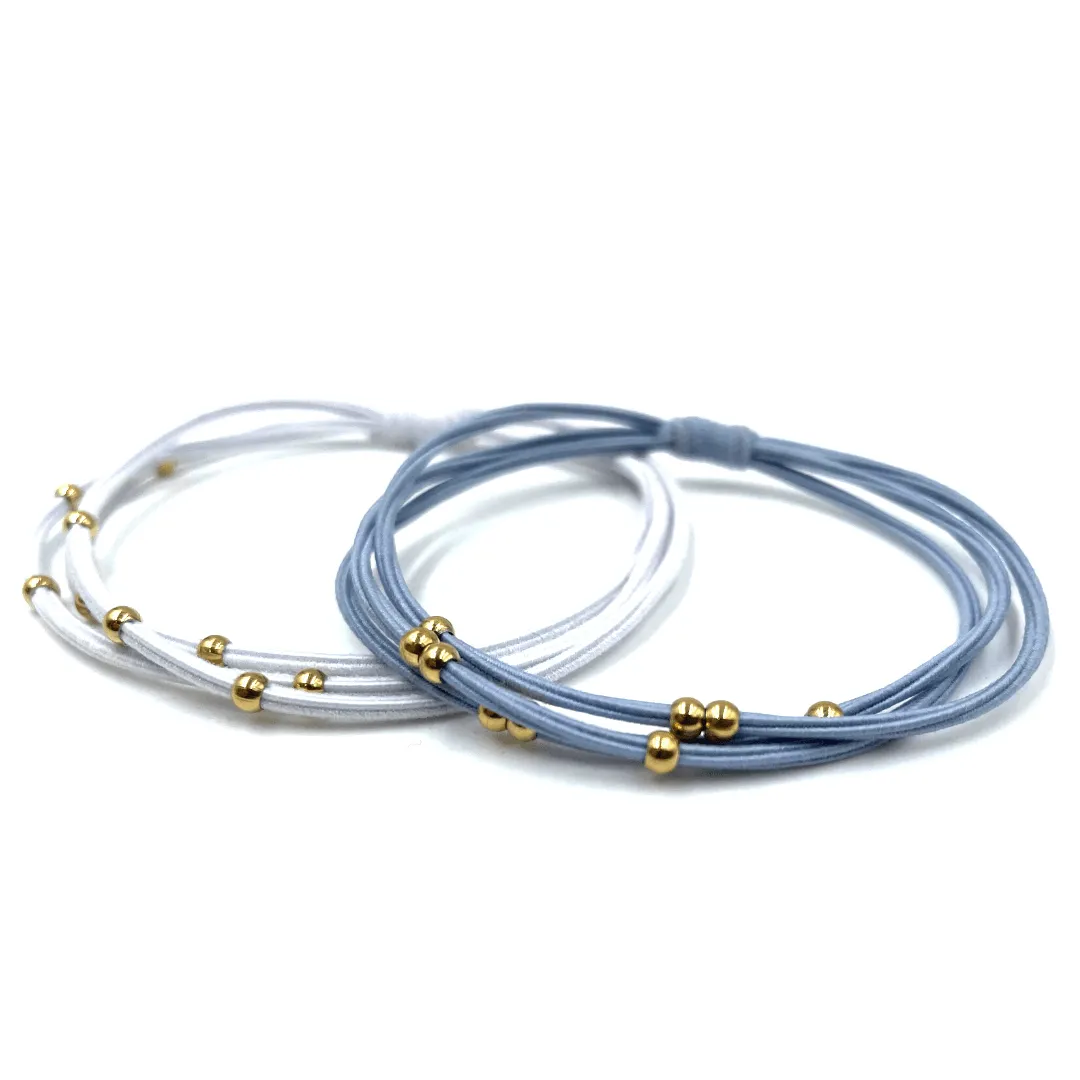 3mm Gold Water Pony Waterproof Bracelet Hair Bands in Light Blue and White(#4)