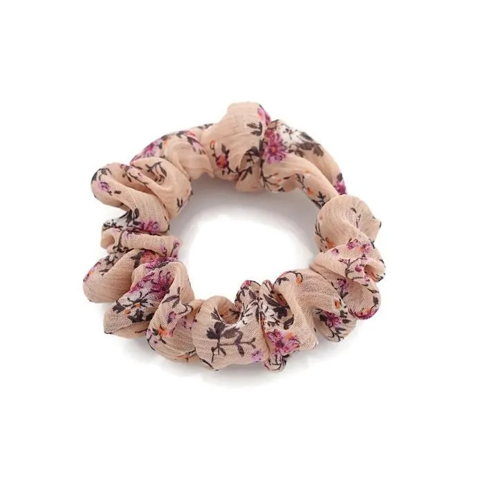 A Pack of 4 Chiffon Floral Mini scrunchies Ponytail Holder elastic hair scrunchy  for Women