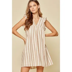 Andree Striped Taupe Babydoll Dress