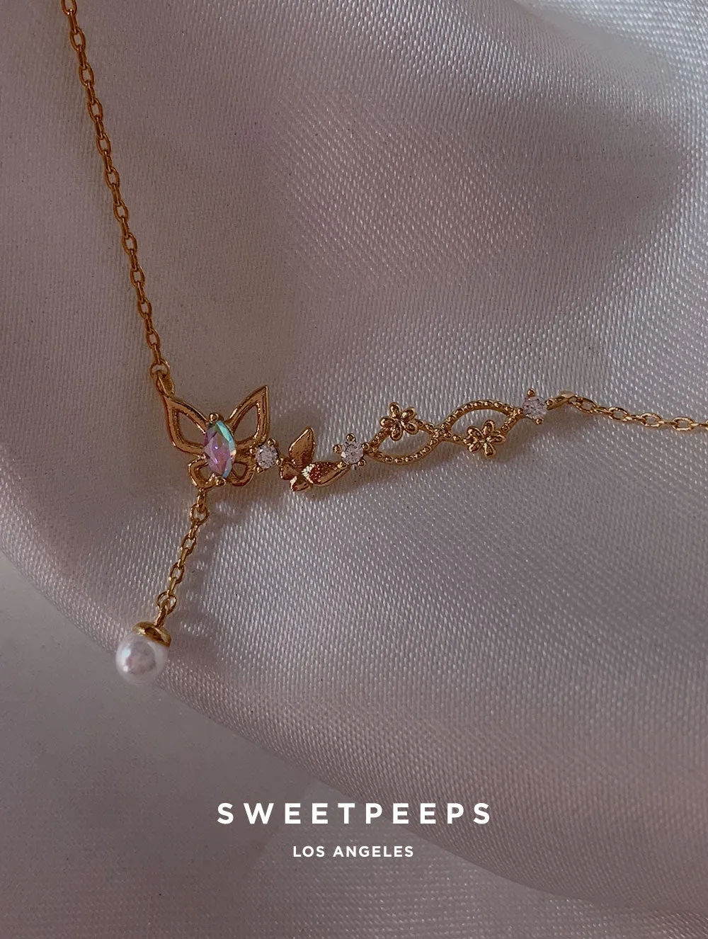 Augusta Butterfly Cluster Bar Necklace