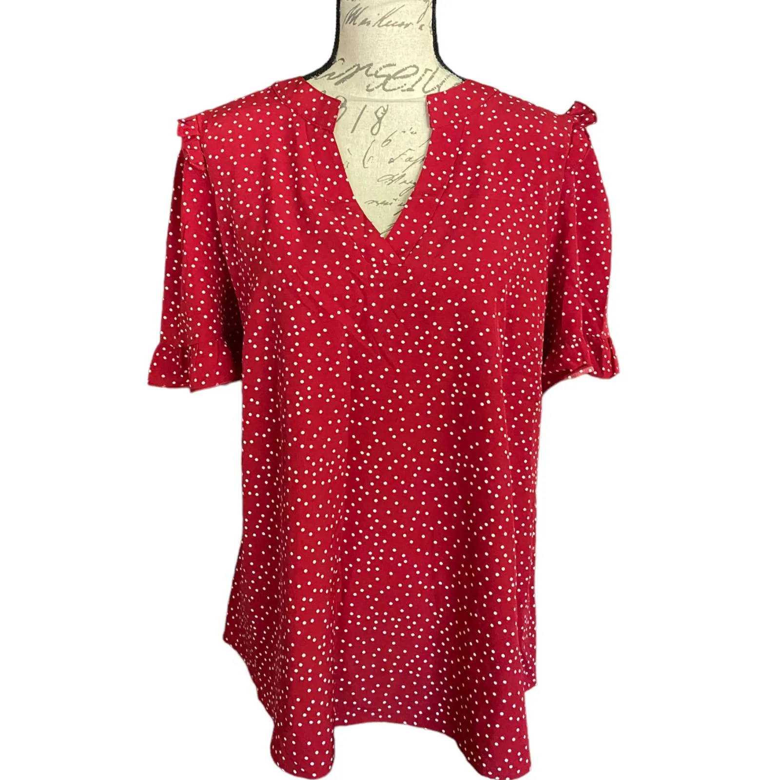 Bloomchic Red & White Polka Dot V Neck Shirt Size 18/20 New