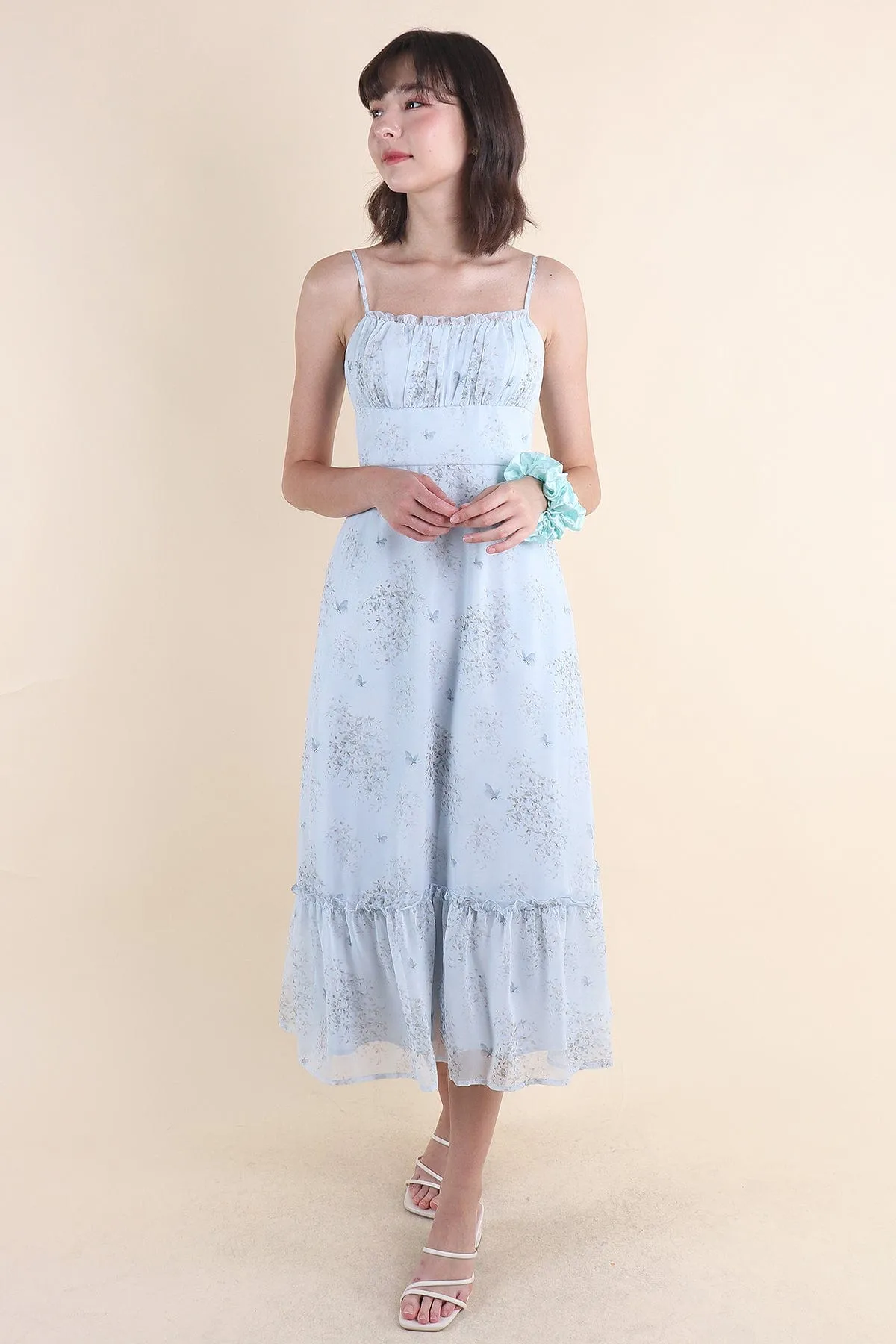 BRANT FLORAL RUCHED MAXI IN BLUE