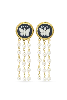 Butterfly Cameo & Pearls Earrings