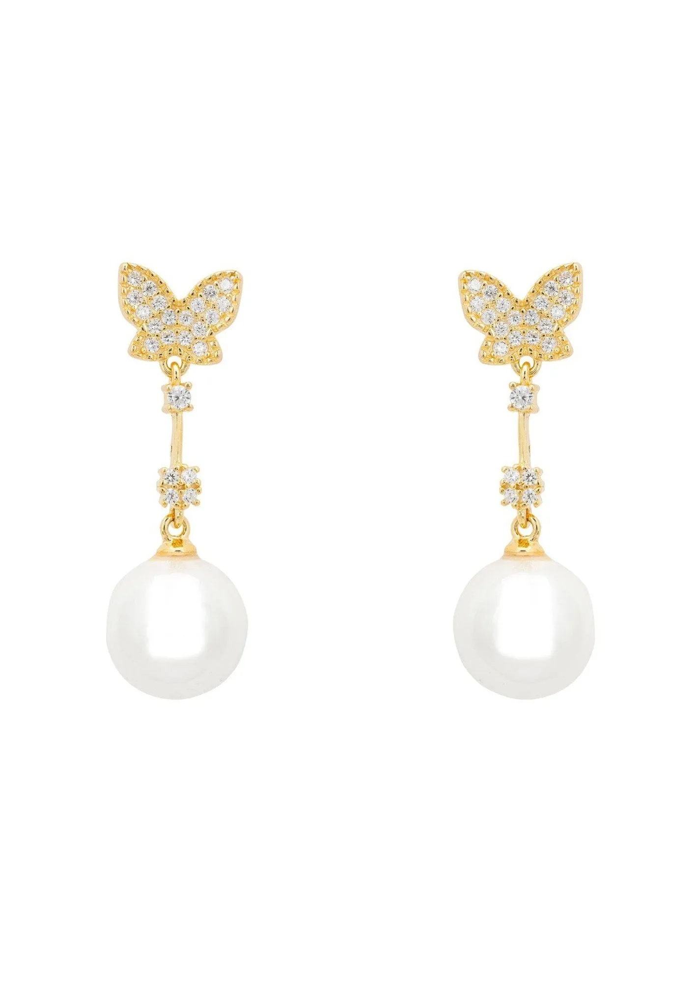 Butterfly Pearl Drop Earrings Gold