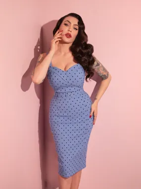 COMING BACK SOON - Maneater Wiggle Dress in Sunset Blue Polka Dot - Vixen by Micheline Pitt