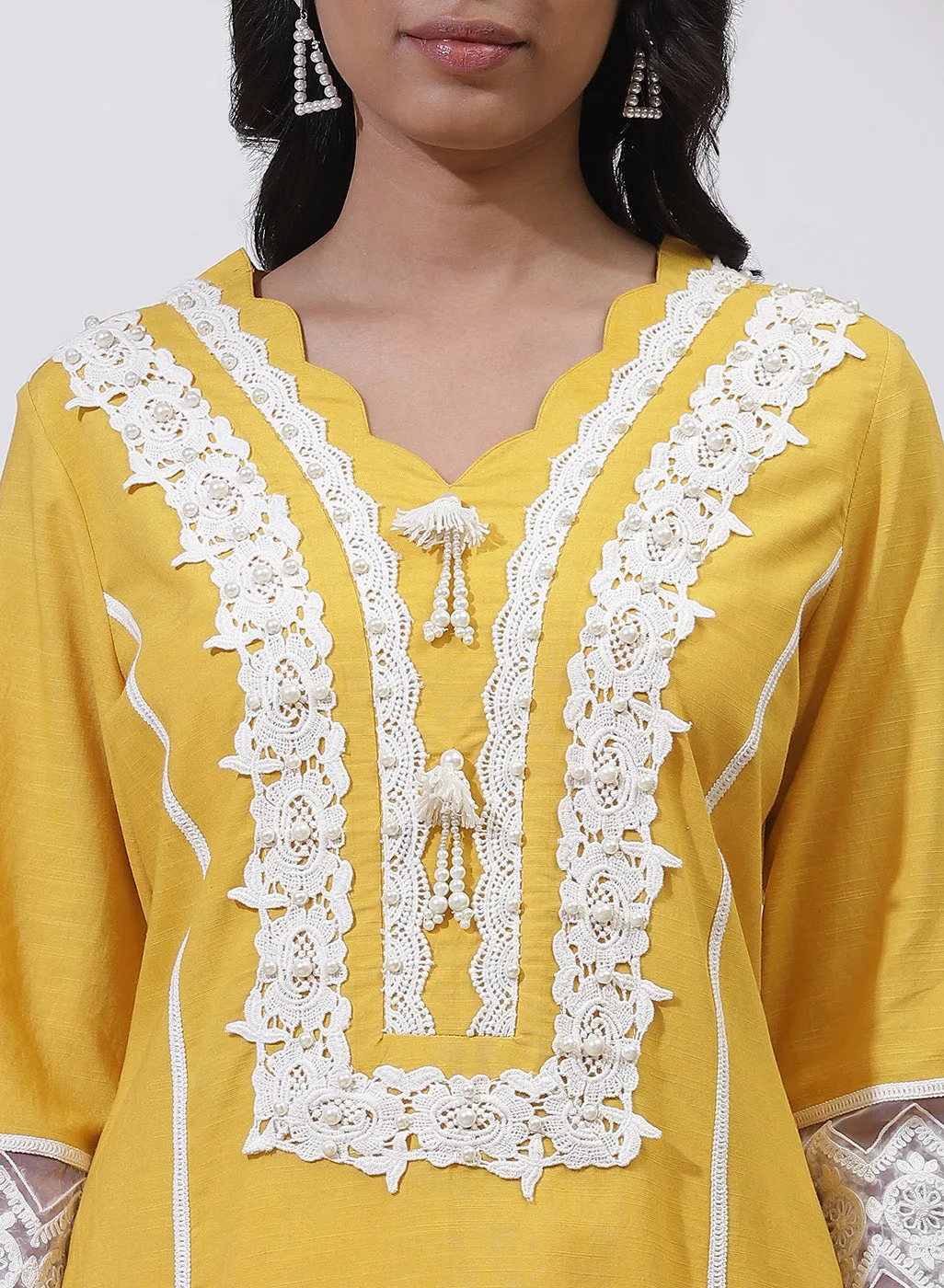 Daisy Yellow Alora Collection Kurta With Lace Detail