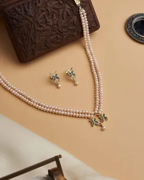 Elegant Double-Strand Warm White Pearl Necklace Set