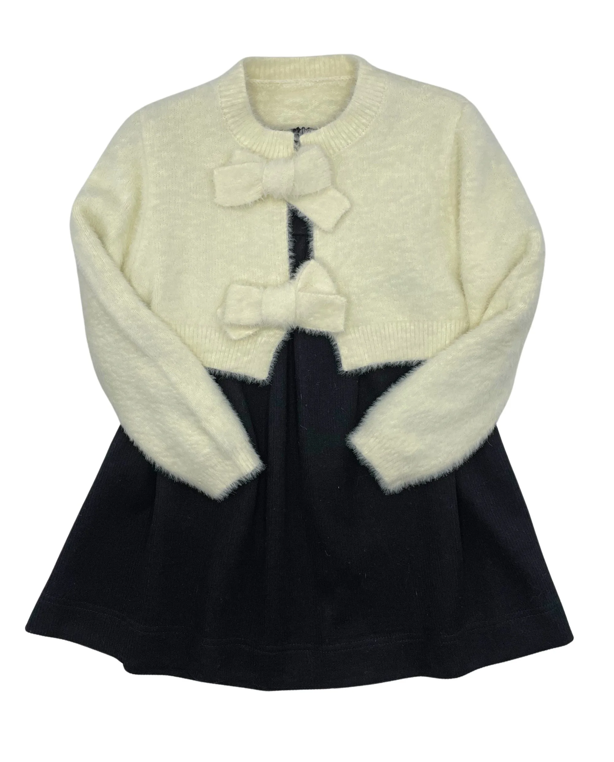 Black/Ivory Mohair Cropped Cardigan with Bows