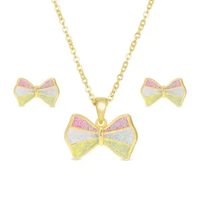 Glitter Bow Necklace and Earrings Set