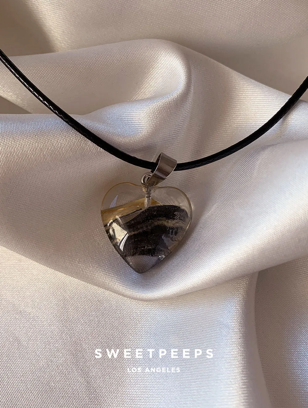 Granite Heart Black Cord Necklace