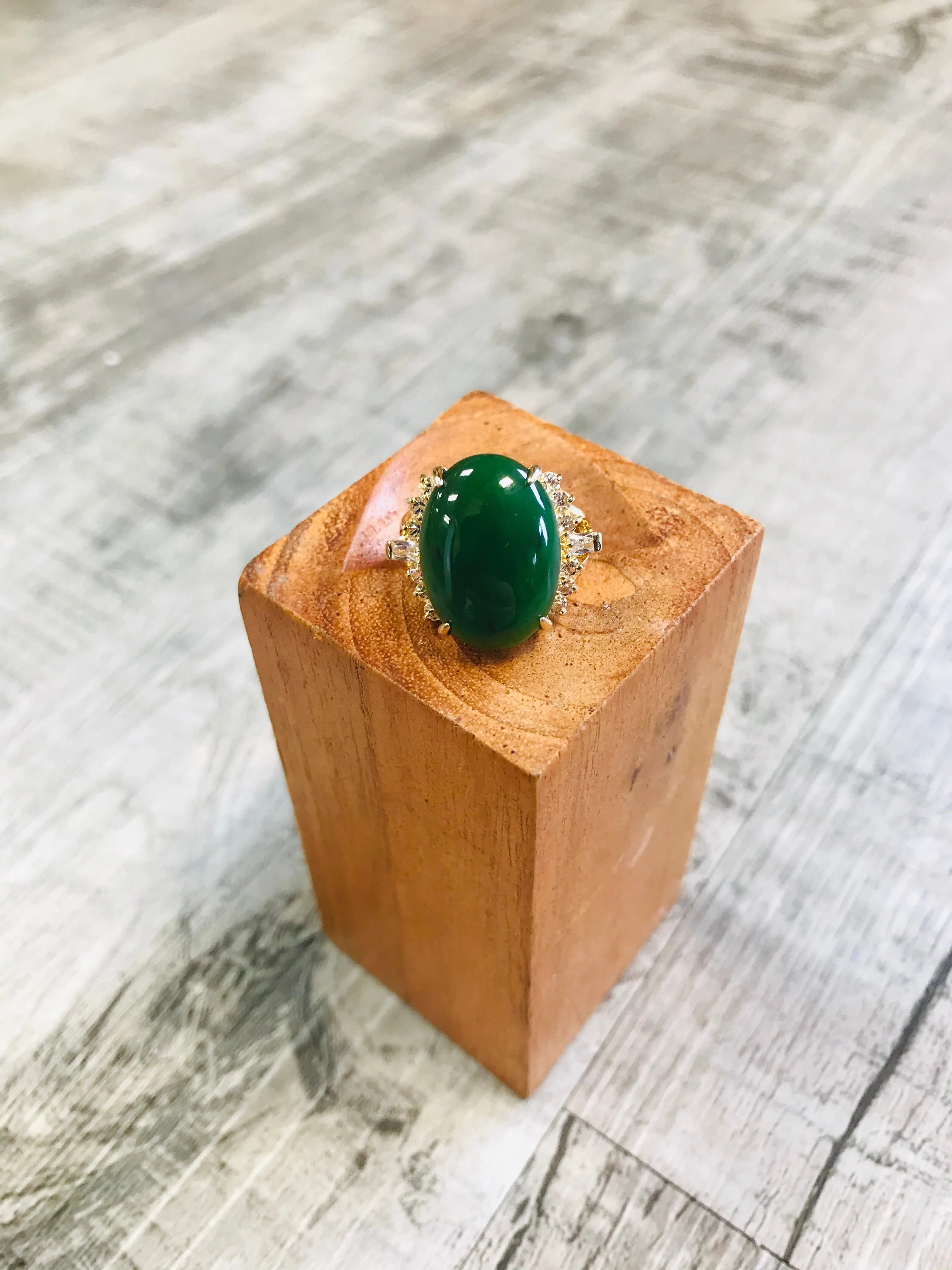 Jade and Rhinestone Ring