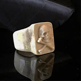 Jolly Roger carved bone ring