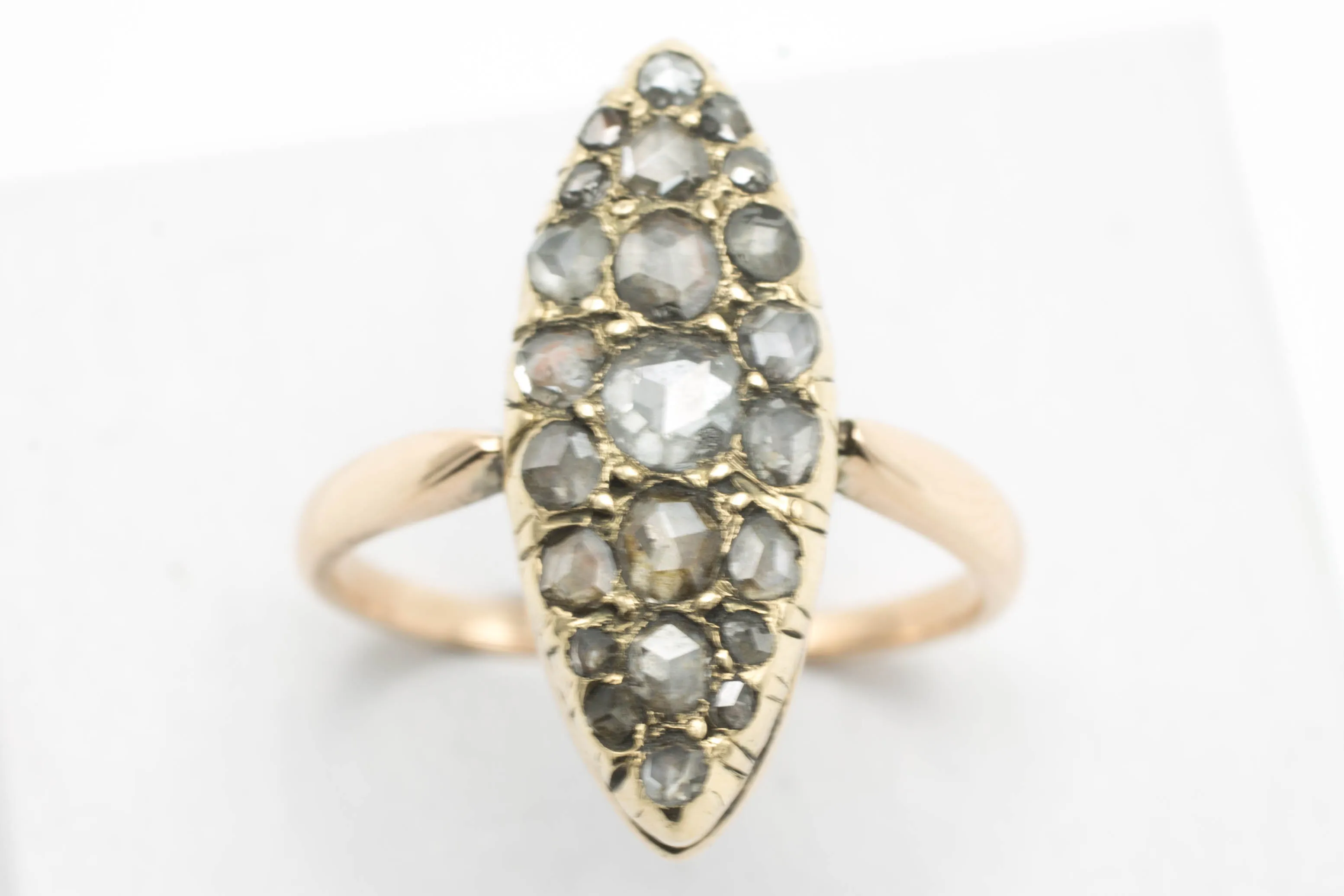 Marquise rose diamond ring in 14 carat gold