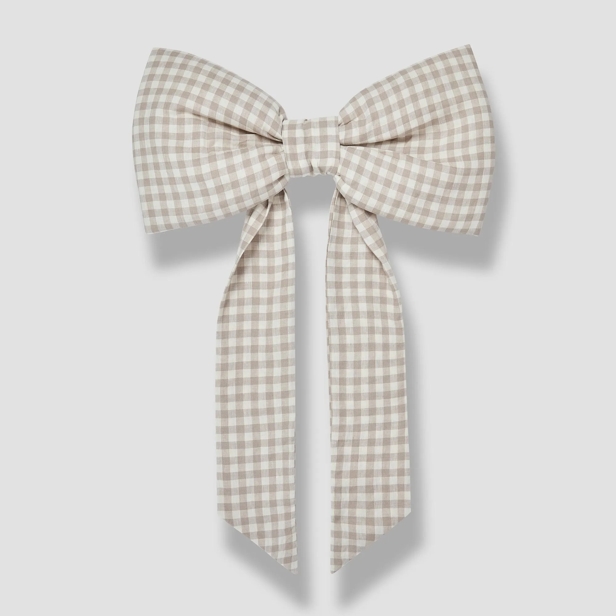 Mushroom Gingham Linen Bow