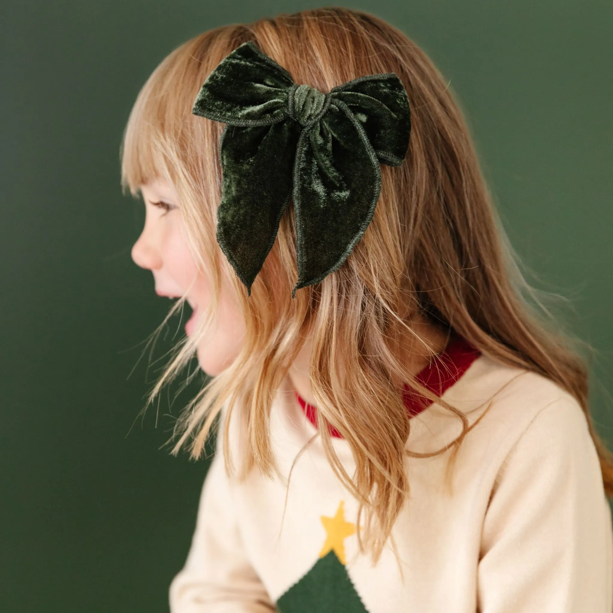 Party Girl Bow - Forest Green Velvet