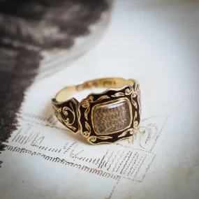 Exquisite Antique Floral Black Enamel Mourning Ring – Timeless Elegance and Sentimental Charm