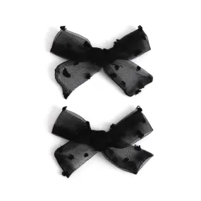 Pigtail Bows - Black Sheer Dot