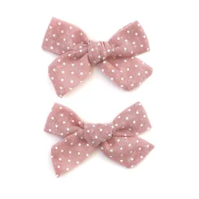 Pigtail Bows - Blush Dot