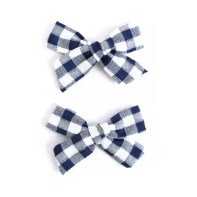 Pigtail Bows - Bright Navy Gingham