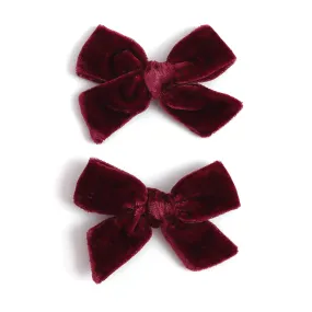 Pigtail Bows - Burgundy Velvet