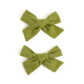 Pigtail Bows - Green Apple