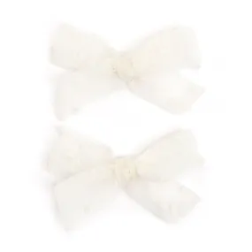 Pigtail Bows - Ivory Sheer Dot