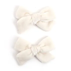 Pigtail Bows - Ivory Velvet