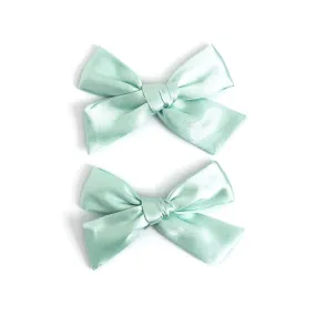 Pigtail Bows - Mint Satin