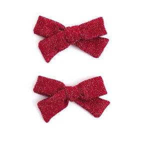 Pigtail Bows - Sparkly Red