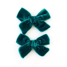 Pigtail Bows - Teal Velvet