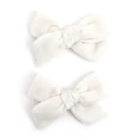 Pigtail Bows - White Velvet