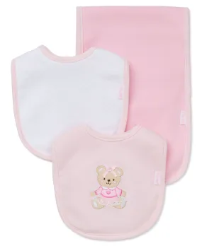 Pink Bear Bib & Burp Set