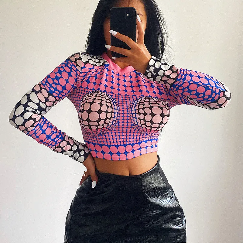 Polka-Dot Knit Crop Top