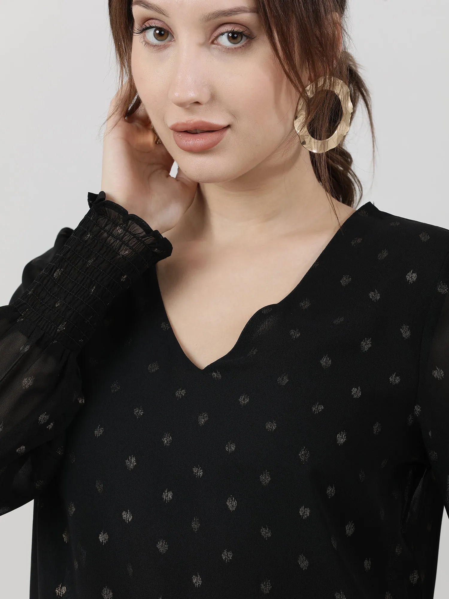 Polka Dot Print Slim Fit Black Sheath Dress