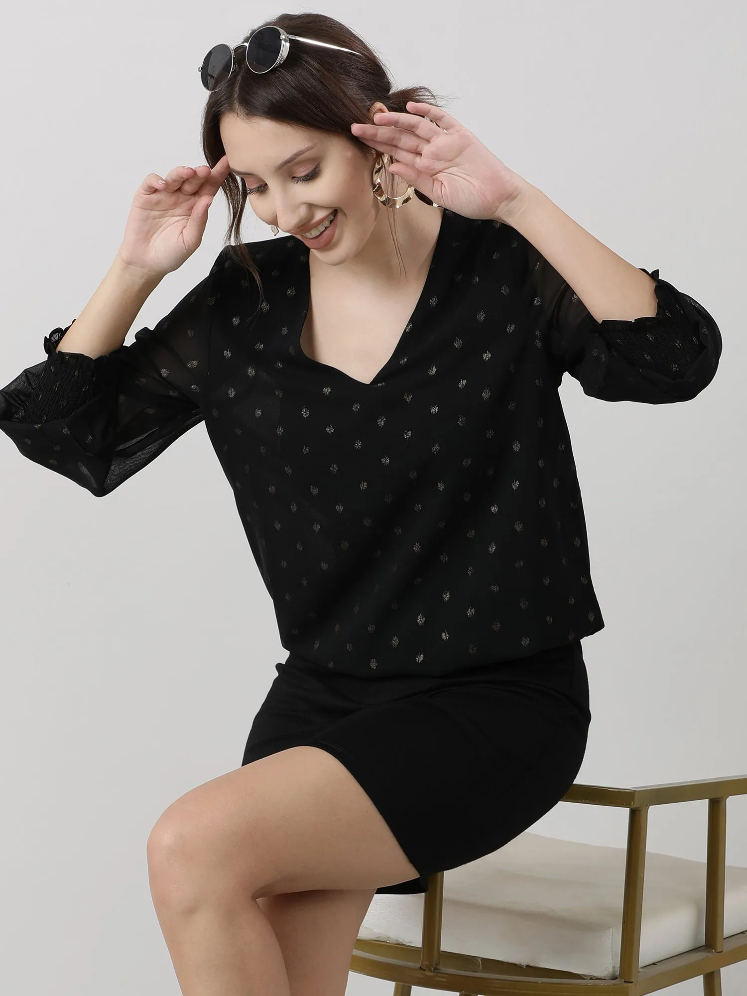 Polka Dot Print Slim Fit Black Sheath Dress