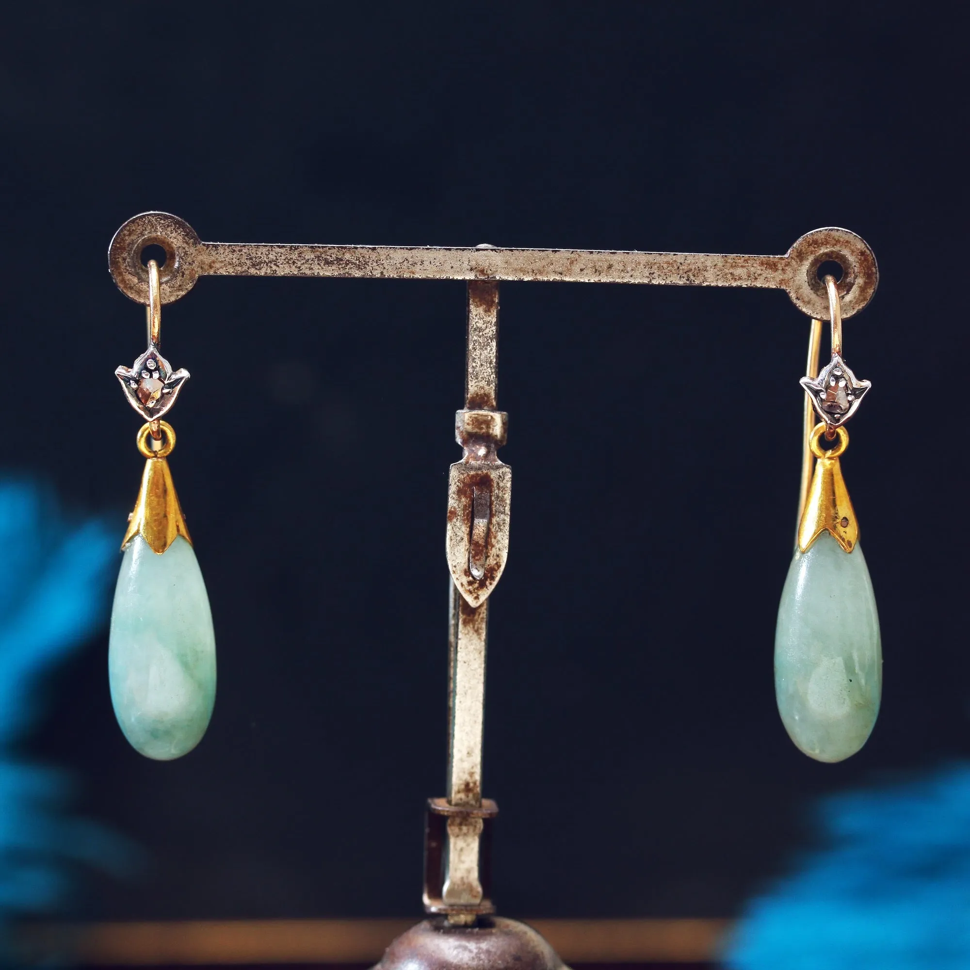 Precious Vintage Jade & Diamond Drop Earrings