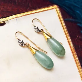 Precious Vintage Jade & Diamond Drop Earrings