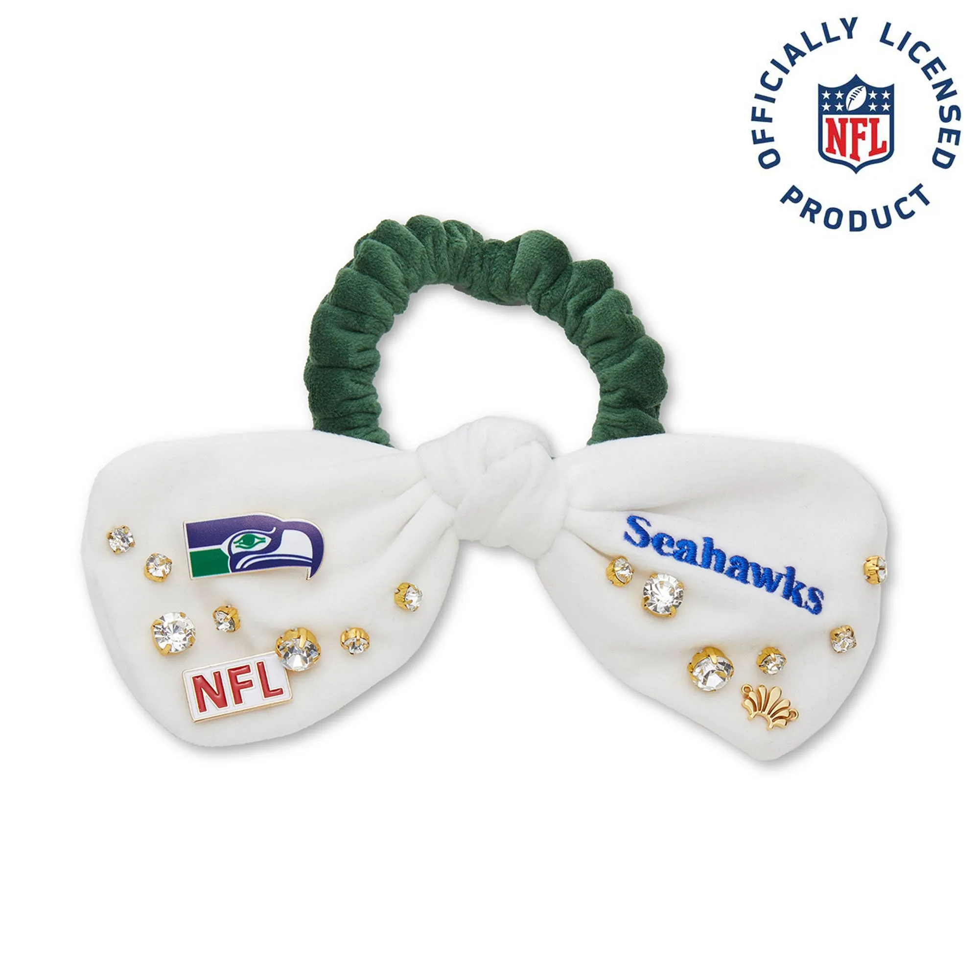 SEATTLE SEAHAWKS LELE SADOUGHI X NFL IVORY GREEN BOW SCRUNCHIE