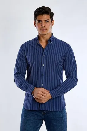 Striped Long Sleeve Shirt-Navy